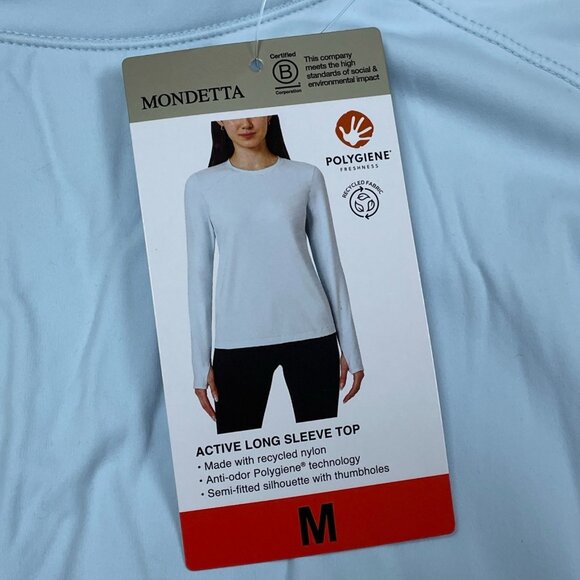 Mondetta Womens Active Long Sleeve Top M Light Blue Recycled Nylon NWT 6580 - Picture 4 of 8